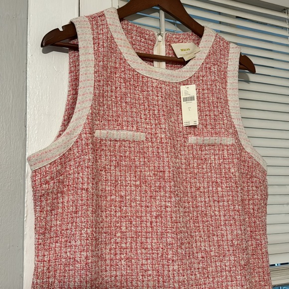 ✨ Anthropologie Sleeveless Tweed Pleated Mini Dress Sz L - Picture 6 of 8